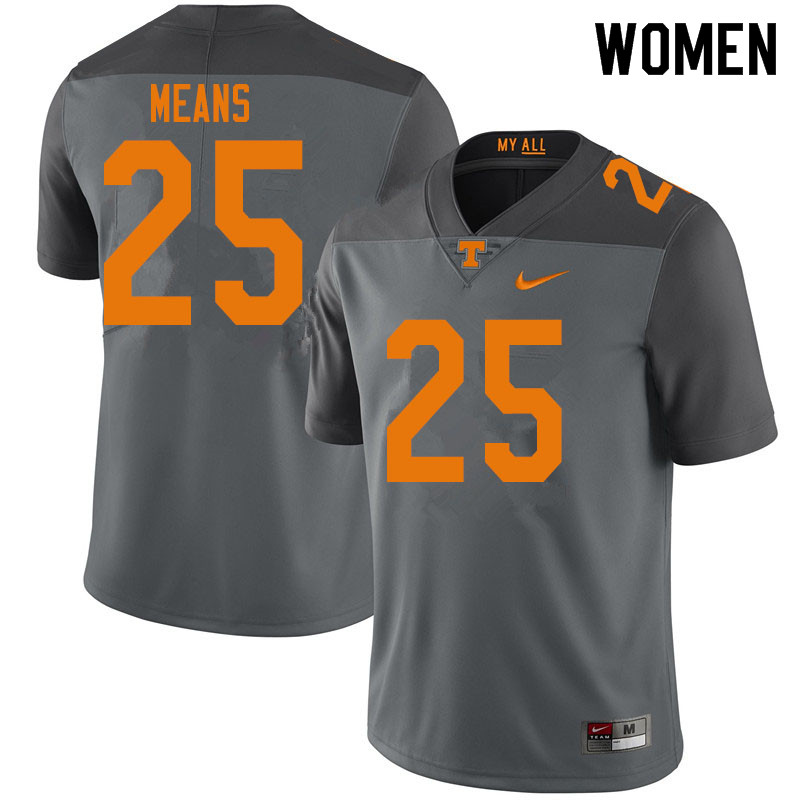 Women #25 Jerrod Means Tennessee Volunteers College Football Jerseys Sale-Gray